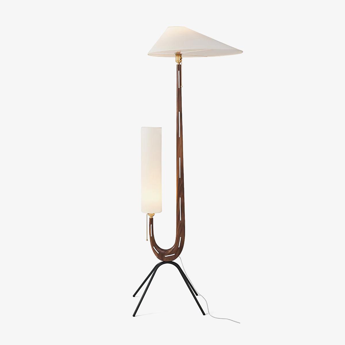 Modern Giraffe Torchiere Floor Lamp Walnut and Stainless Steel Standing Light with White Shade