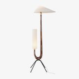 Modern Giraffe Torchiere Floor Lamp Walnut and Stainless Steel Standing Light with White Shade