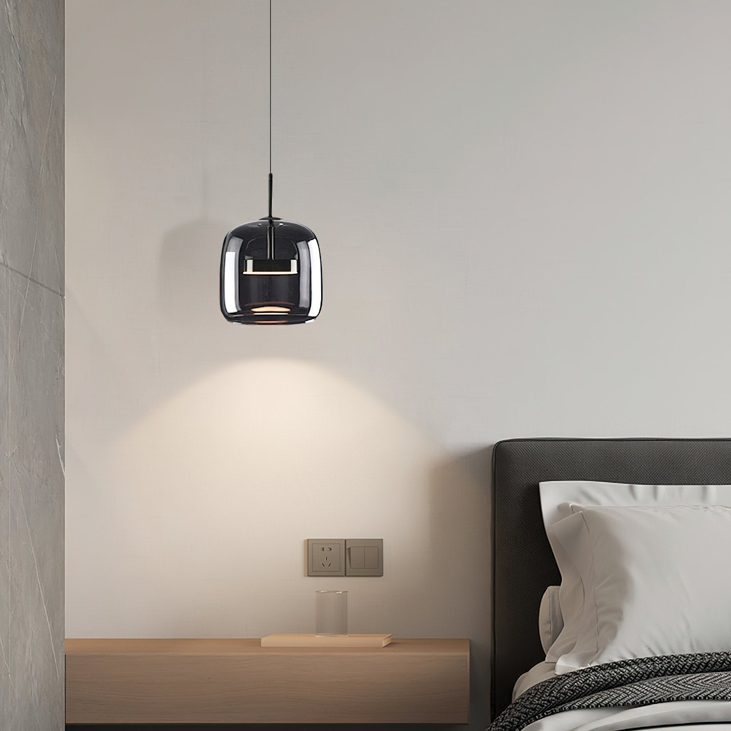 modern-smoke-gray-glass-drum-pendant-light-with-3-color-changing-led-technology