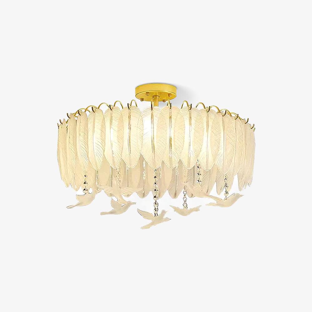 Modern Opaque Glass Feather Flush Mount Ceiling Light with Copper Plated Frame