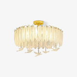 Modern Opaque Glass Feather Flush Mount Ceiling Light with Copper Plated Frame