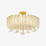 Modern Opaque Glass Feather Flush Mount Ceiling Light with Copper Plated Frame