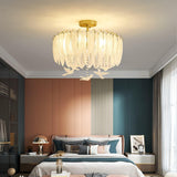 Modern Opaque Glass Feather Flush Mount Ceiling Light with Copper Plated Frame