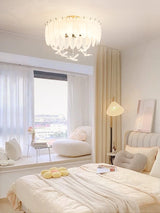 Modern Opaque Glass Feather Flush Mount Ceiling Light with Copper Plated Frame