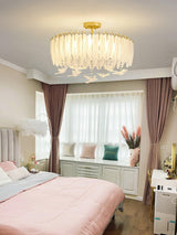 Modern Opaque Glass Feather Flush Mount Ceiling Light with Copper Plated Frame
