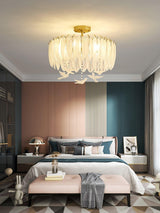 Modern Opaque Glass Feather Flush Mount Ceiling Light with Copper Plated Frame
