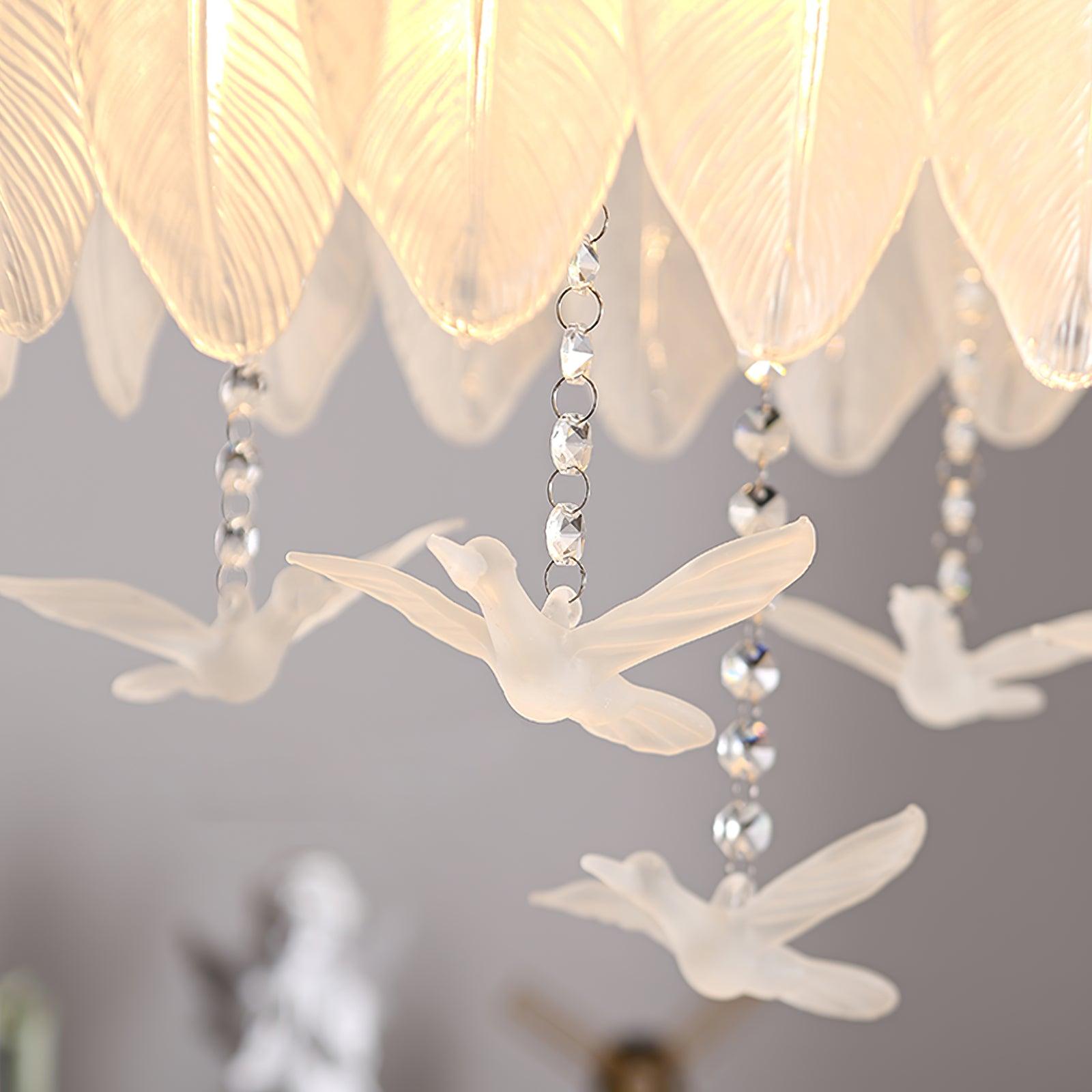 Modern Opaque Glass Feather Flush Mount Ceiling Light with Copper Plated Frame