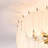 Modern Opaque Glass Feather Flush Mount Ceiling Light with Copper Plated Frame