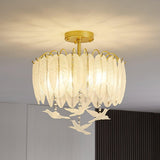 Modern Opaque Glass Feather Flush Mount Ceiling Light with Copper Plated Frame