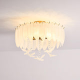 Modern Opaque Glass Feather Flush Mount Ceiling Light with Copper Plated Frame