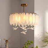 Modern Opaque Glass Feather Flush Mount Ceiling Light with Copper Plated Frame