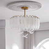 Modern Opaque Glass Feather Flush Mount Ceiling Light with Copper Plated Frame