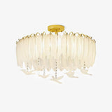 Modern Opaque Glass Feather Flush Mount Ceiling Light with Copper Plated Frame
