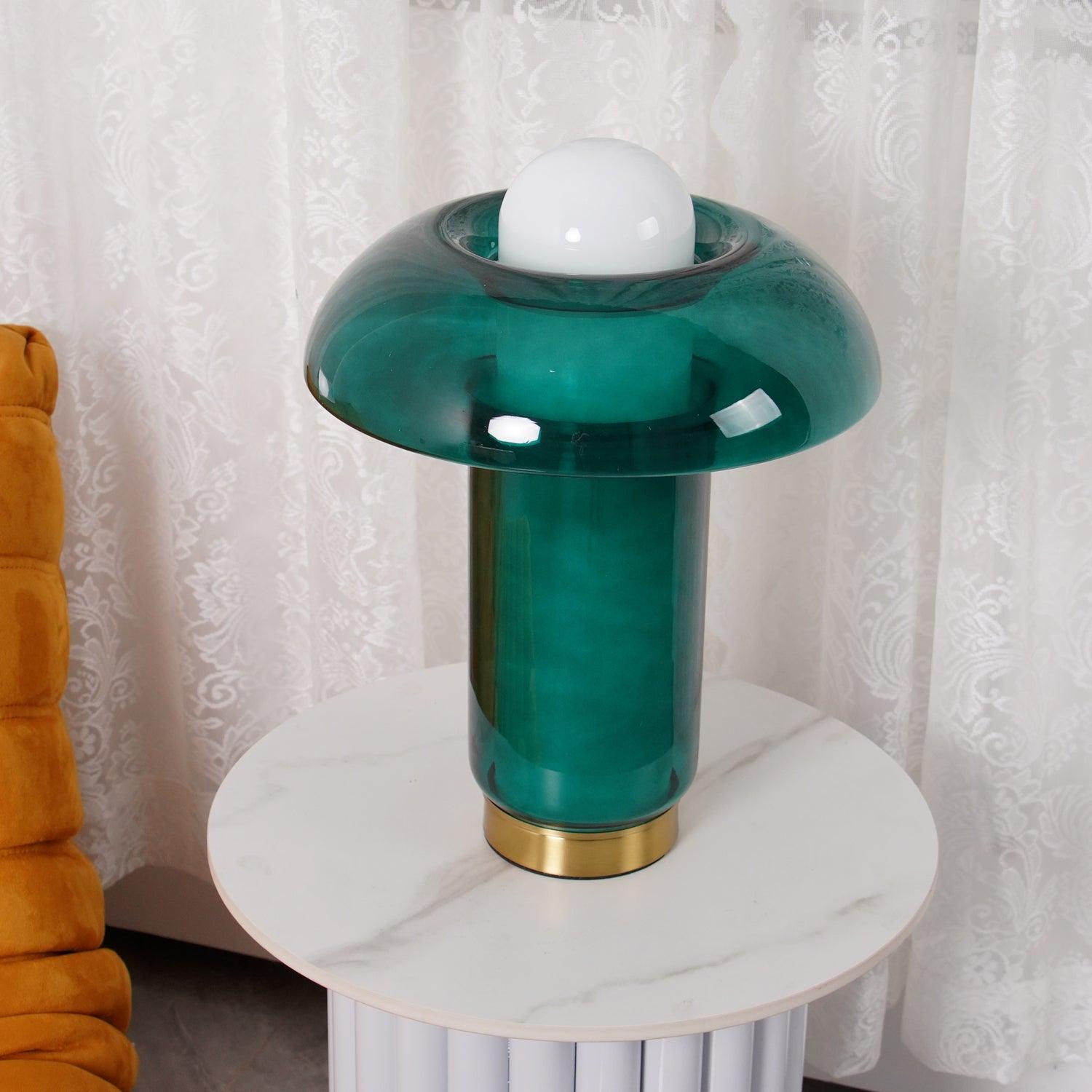 Green Glass Mushroom Table Lamp Mid Century Modern Bedside Nightstand Lighting for Living Room