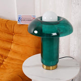 Green Glass Mushroom Table Lamp Mid Century Modern Bedside Nightstand Lighting for Living Room