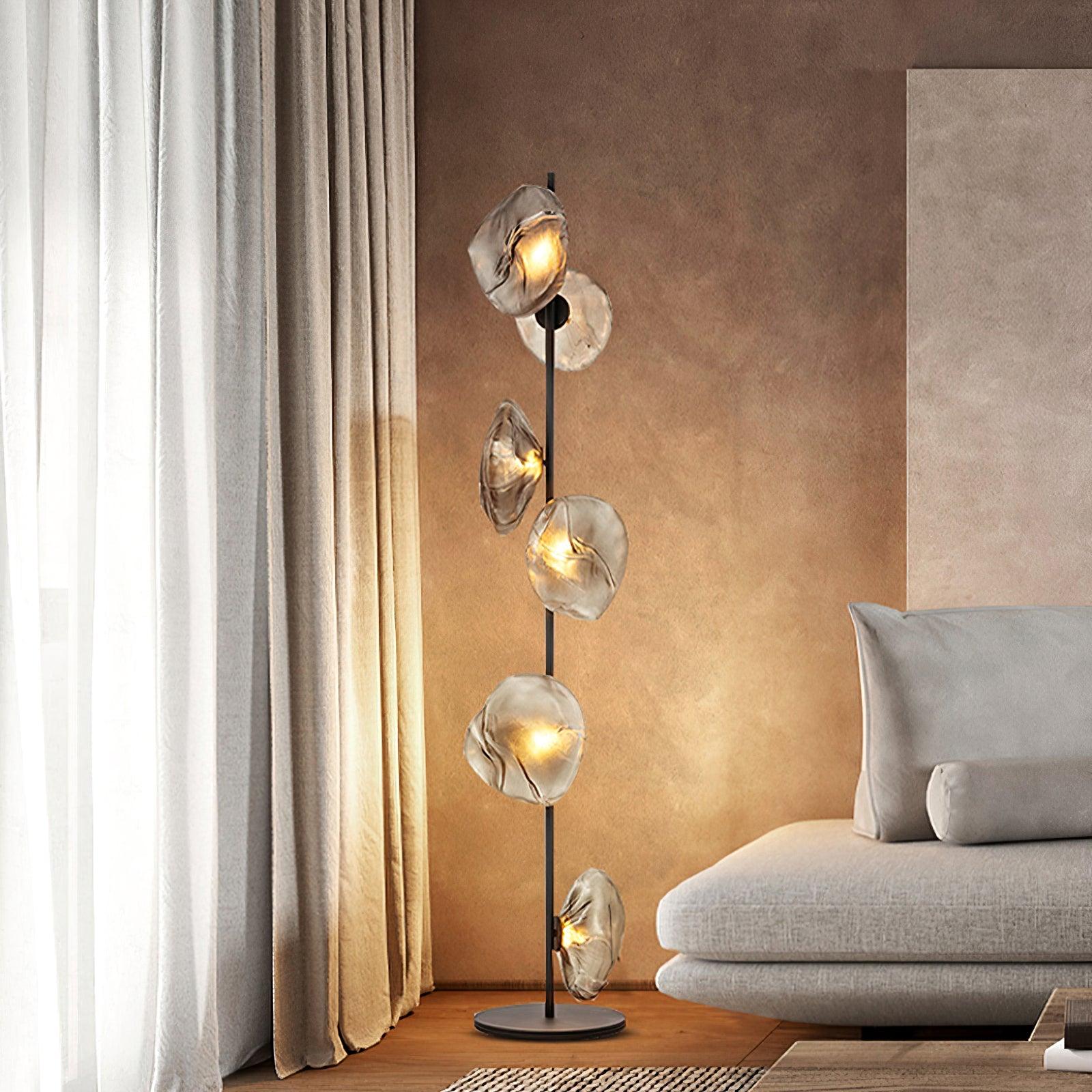 Elegant Handcrafted Glass Petal Standing Floor Lamp with Modern Melt Lava Effect Shades