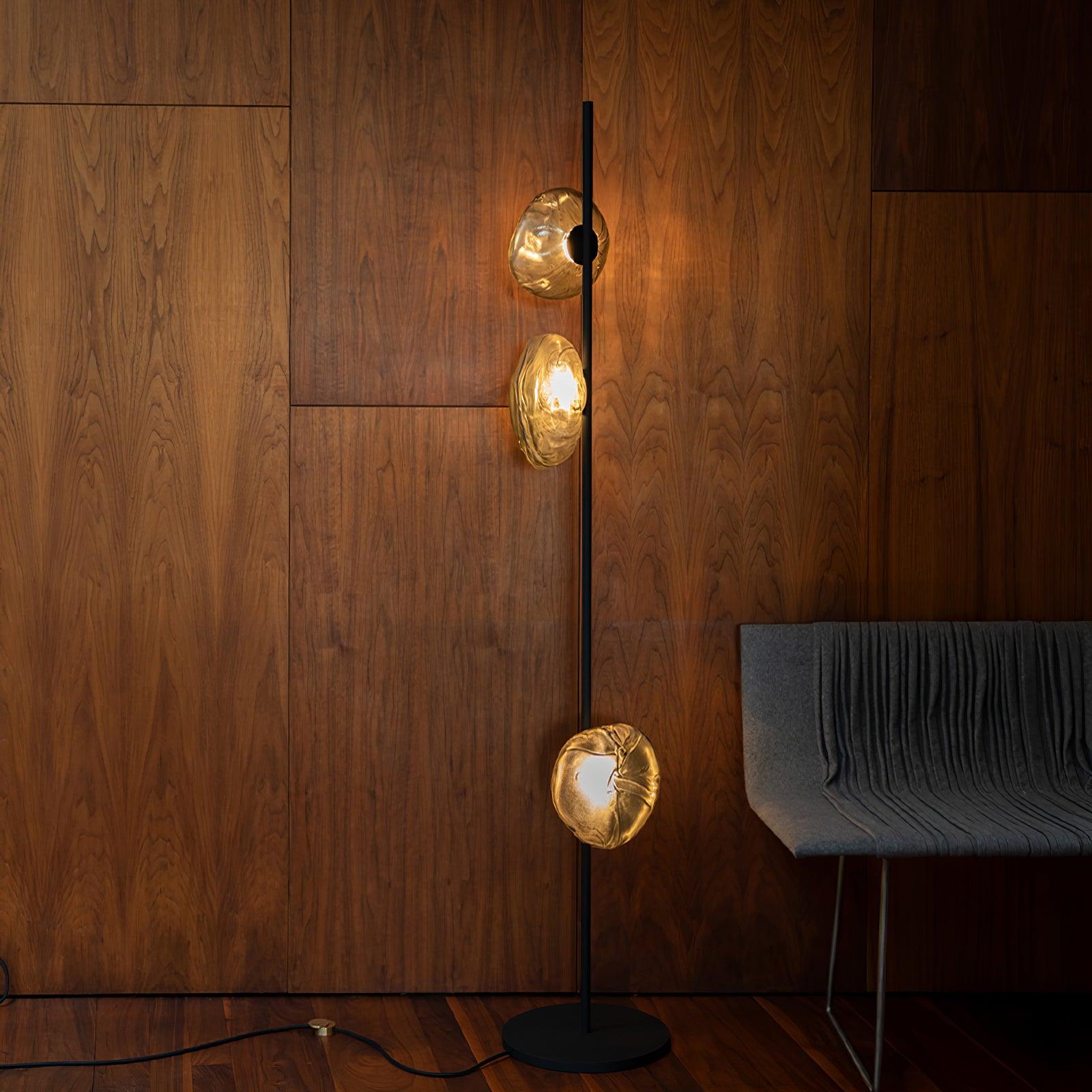 Elegant Handcrafted Glass Petal Standing Floor Lamp with Modern Melt Lava Effect Shades