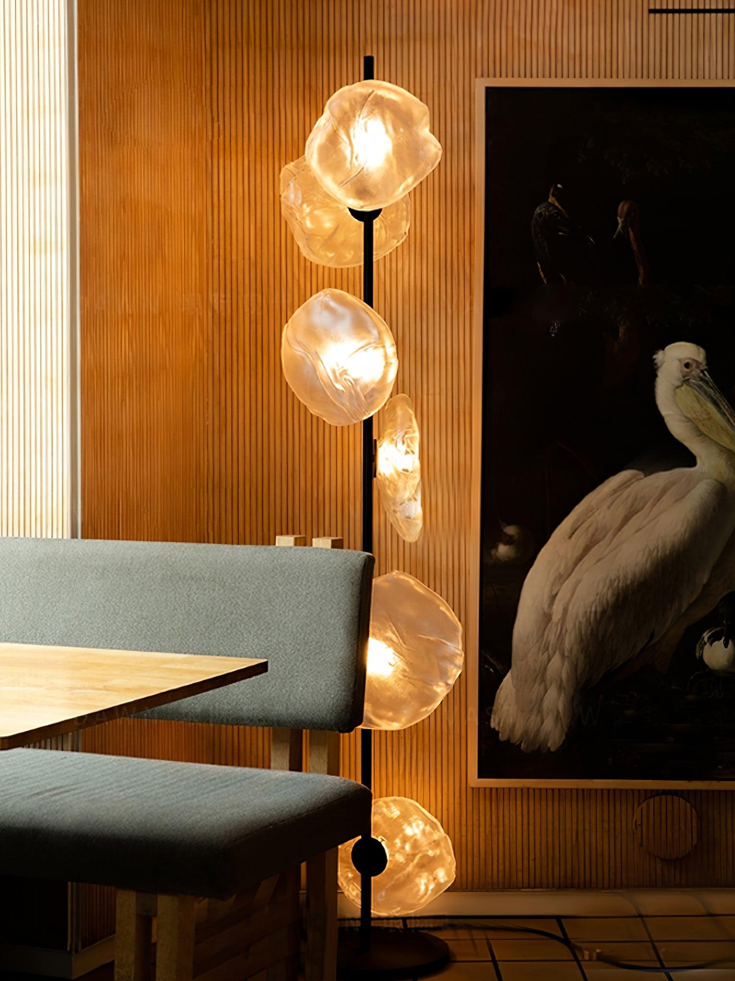 Elegant Handcrafted Glass Petal Standing Floor Lamp with Modern Melt Lava Effect Shades