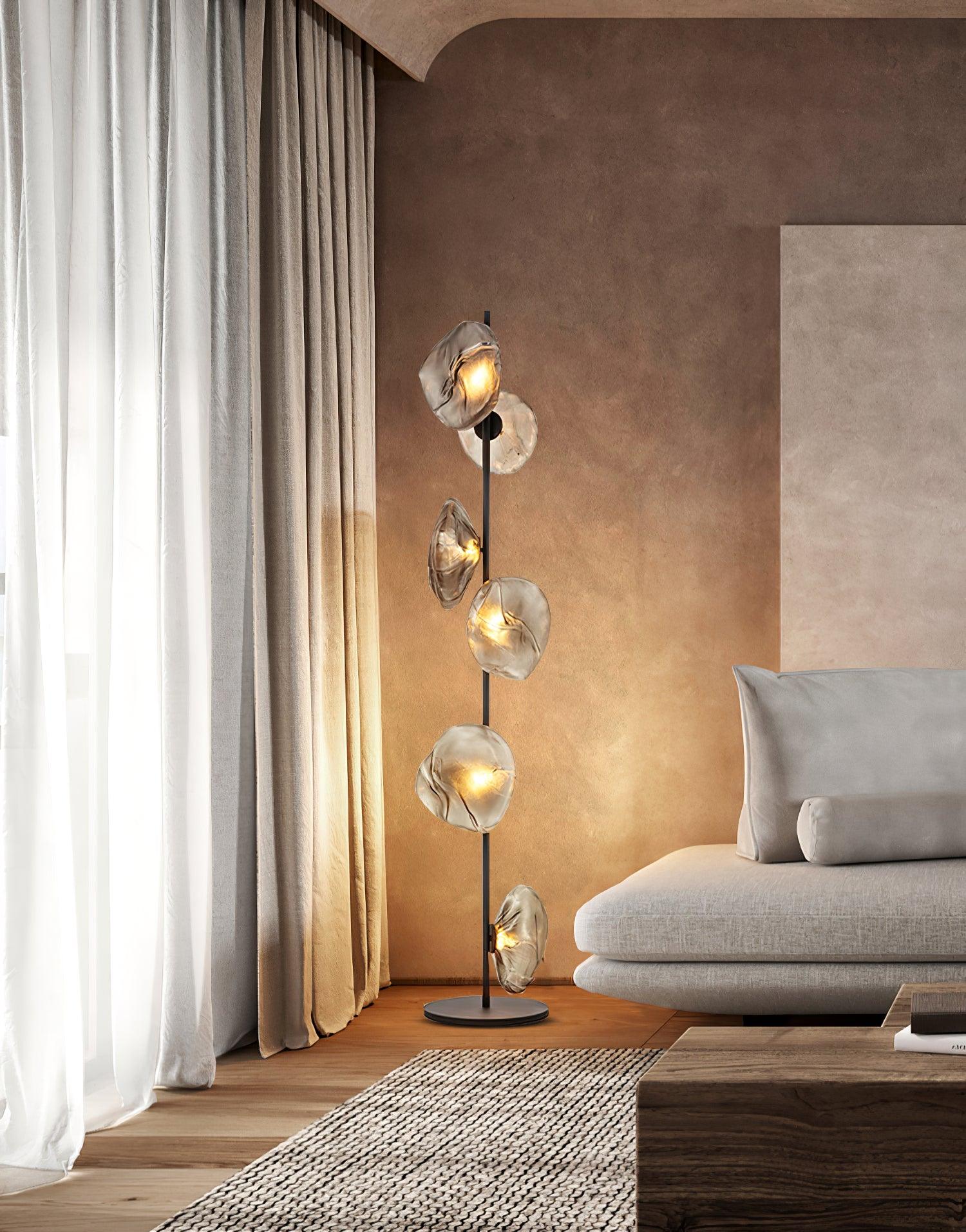 Elegant Handcrafted Glass Petal Standing Floor Lamp with Modern Melt Lava Effect Shades