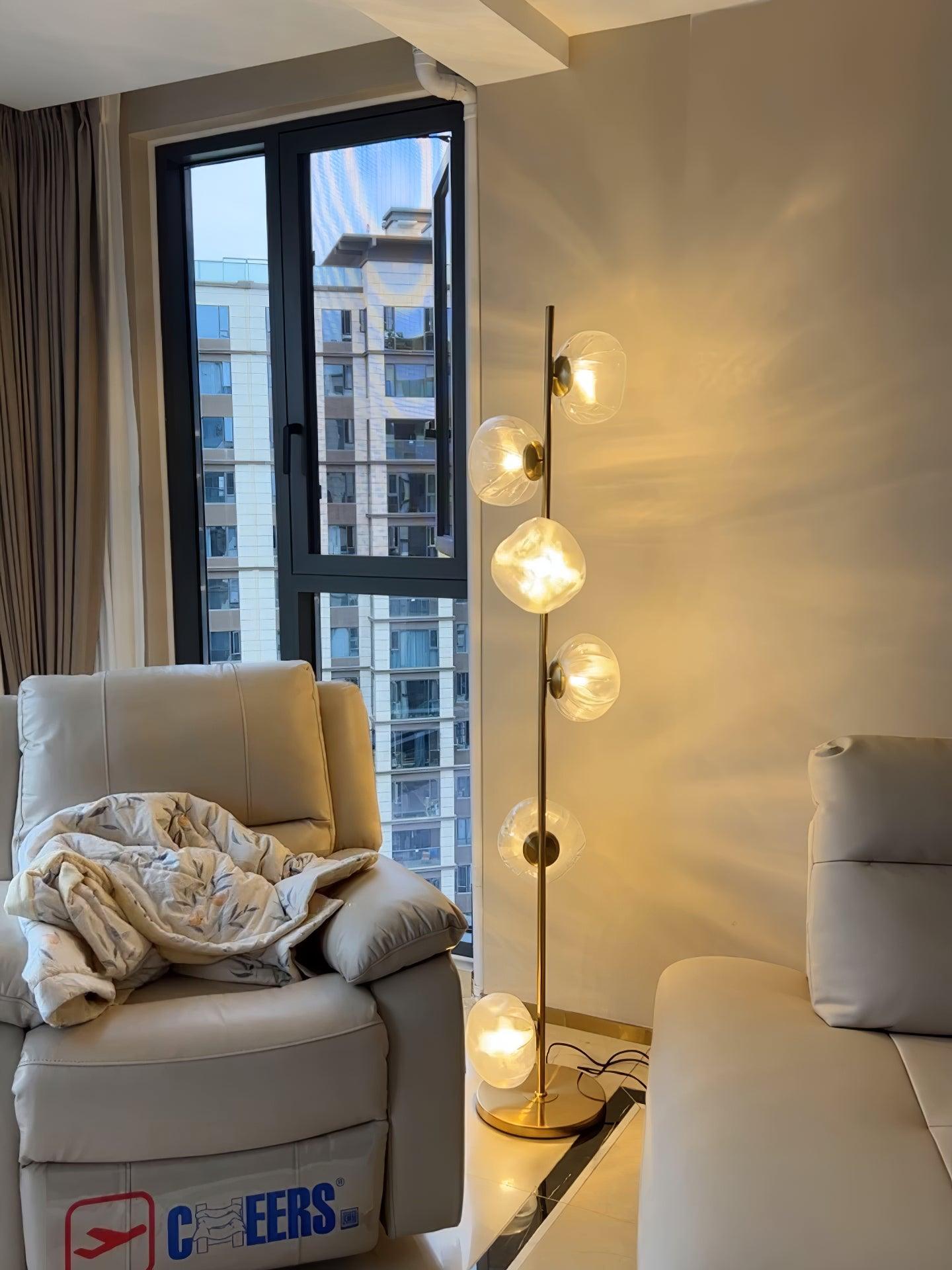 Elegant Handcrafted Glass Petal Standing Floor Lamp with Modern Melt Lava Effect Shades
