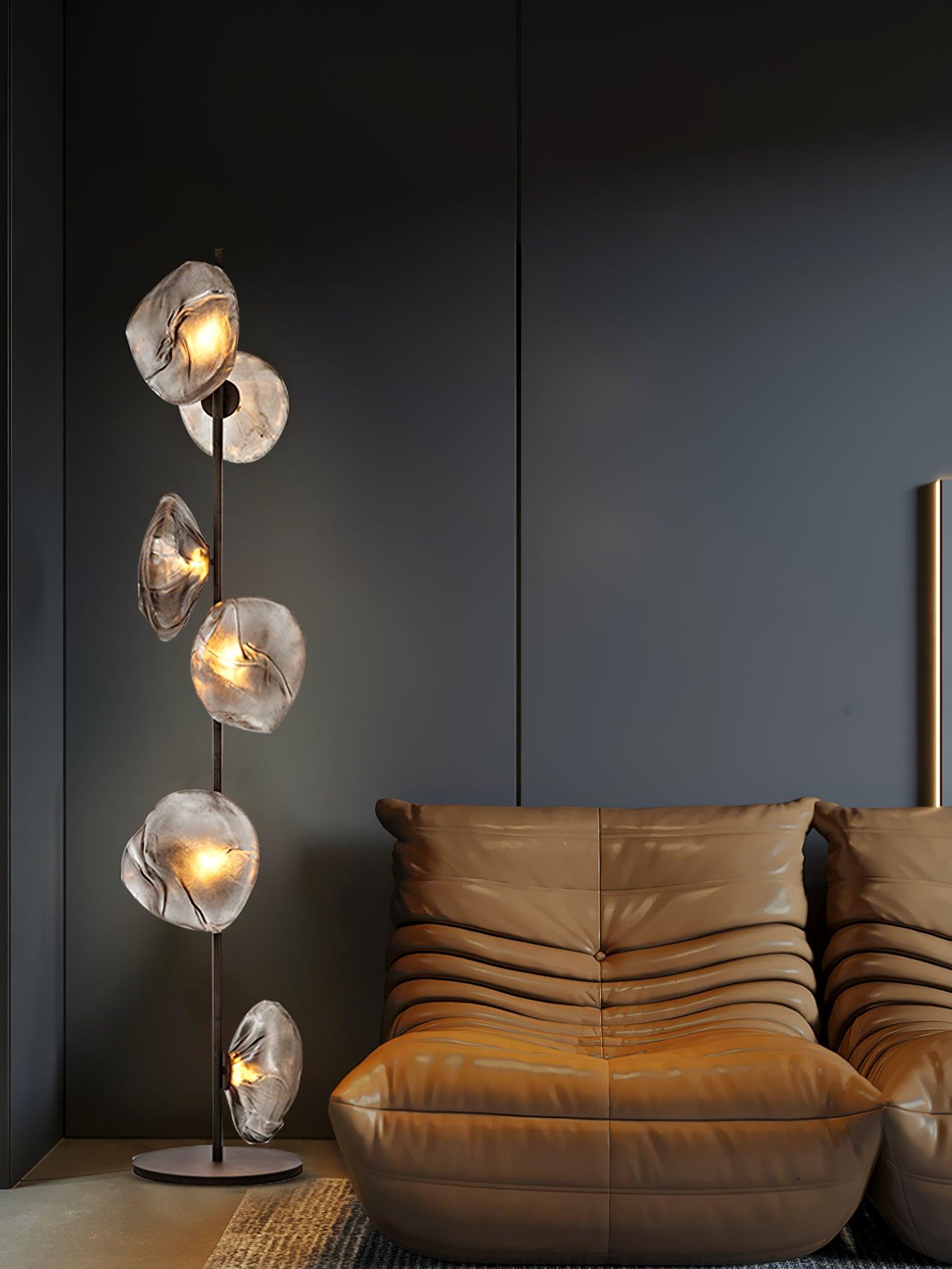 Elegant Handcrafted Glass Petal Standing Floor Lamp with Modern Melt Lava Effect Shades