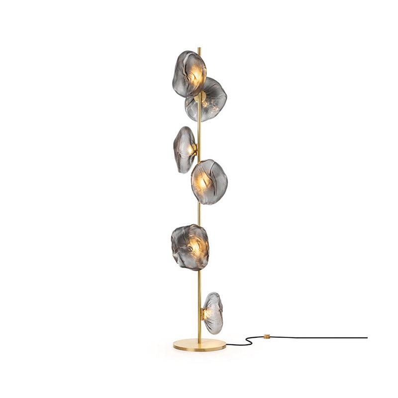 Elegant Handcrafted Glass Petal Standing Floor Lamp with Modern Melt Lava Effect Shades