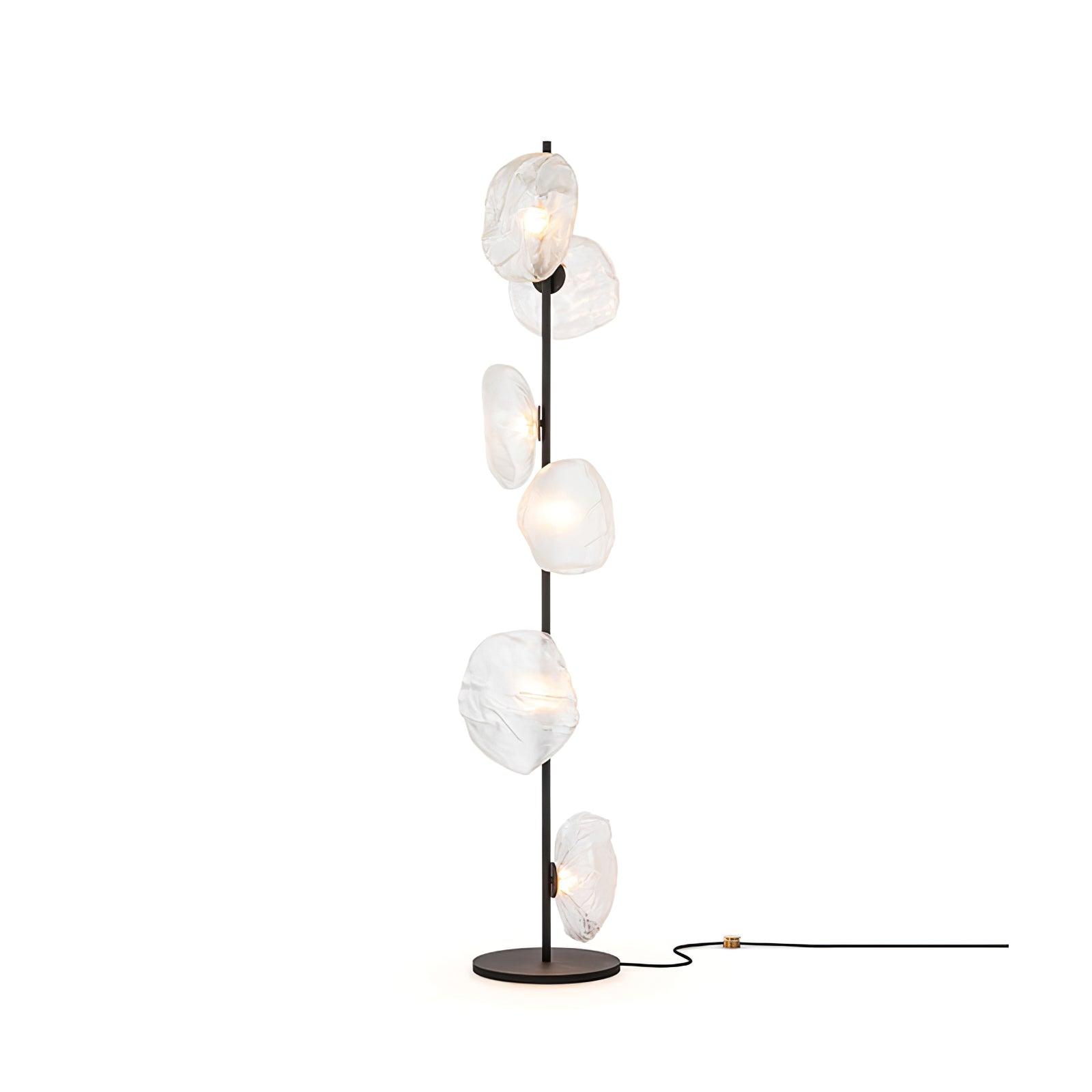 Elegant Handcrafted Glass Petal Standing Floor Lamp with Modern Melt Lava Effect Shades