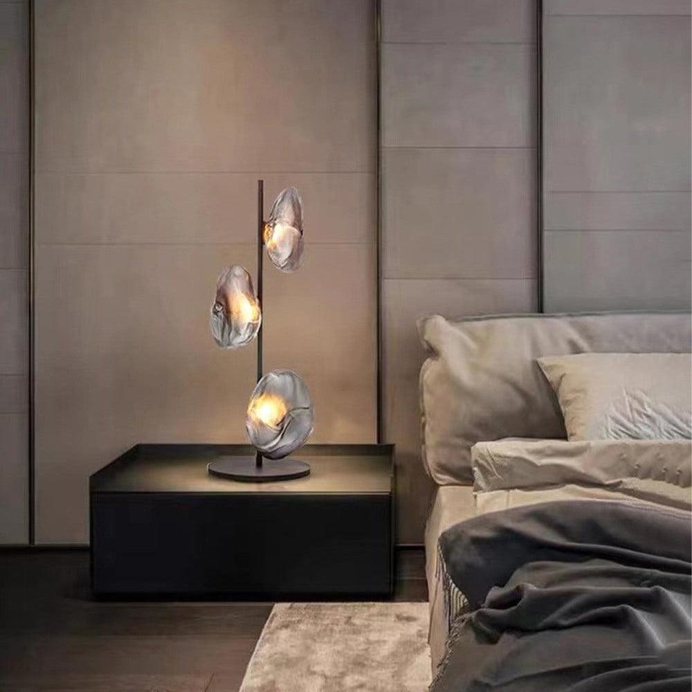 Modern Handcrafted Glass Petal Table Lamp with Melted Lava Shade Design