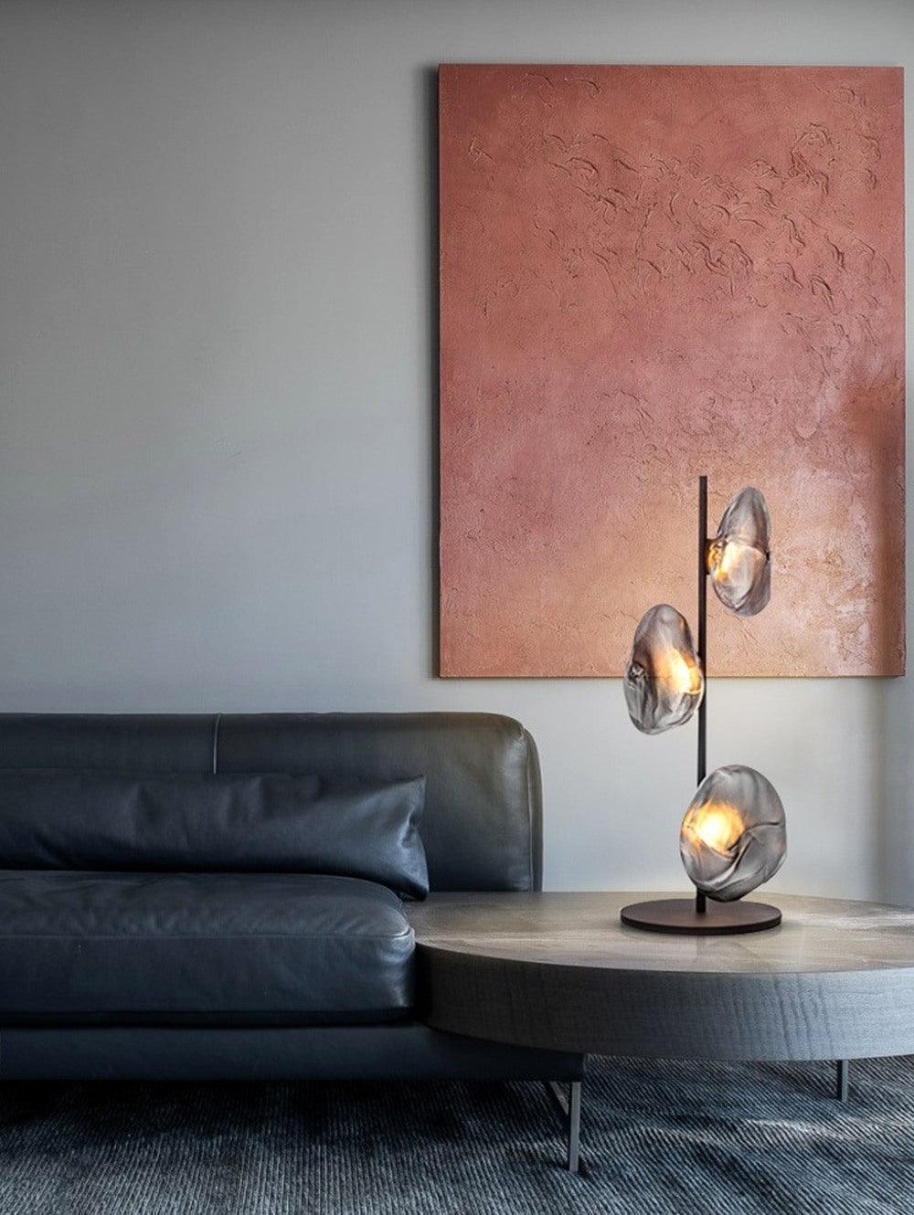 Modern Handcrafted Glass Petal Table Lamp with Melted Lava Shade Design