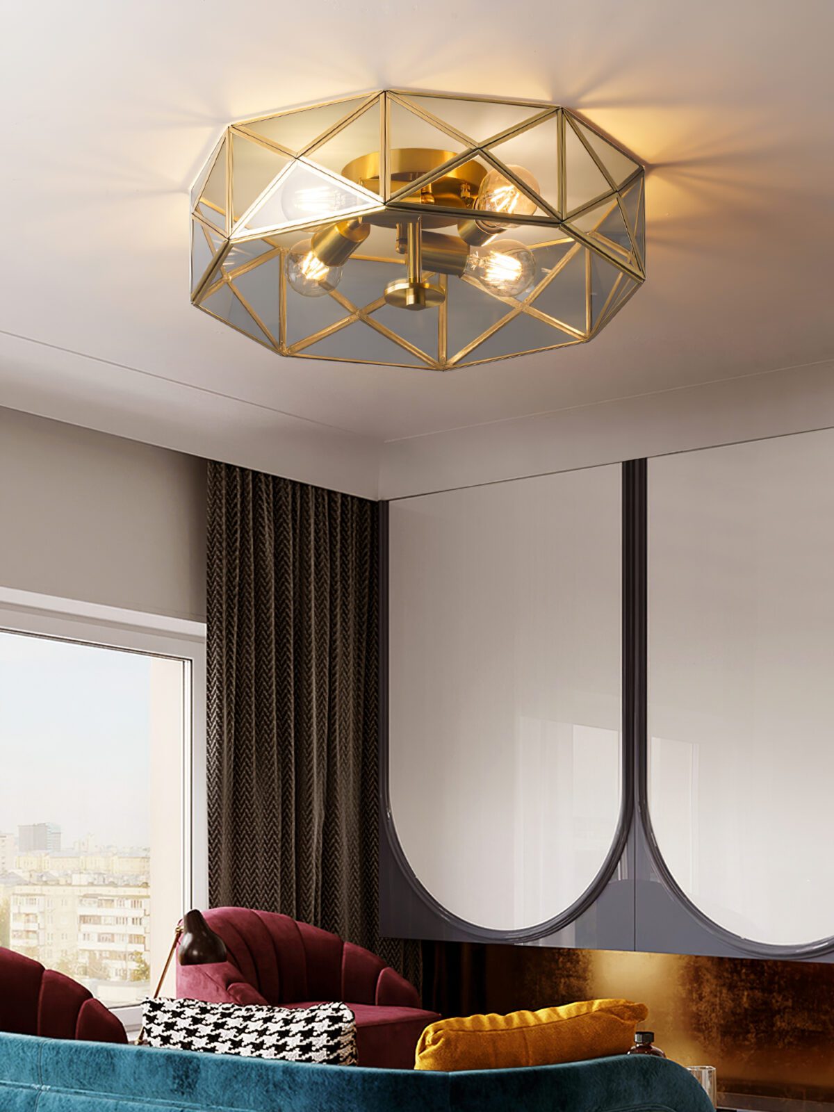 modern-geometric-polyhedron-glass-flush-mount-ceiling-light-brass-metal-base-industrial-retro-fixture