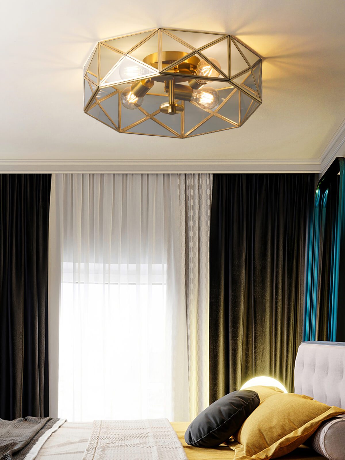 modern-geometric-polyhedron-glass-flush-mount-ceiling-light-brass-metal-base-industrial-retro-fixture