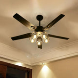 Vintage Industrial Black Ceiling Fan with Glass Globe Lighting and Three Speed Motor