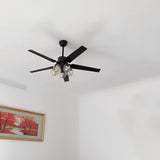 Vintage Industrial Black Ceiling Fan with Glass Globe Lighting and Three Speed Motor