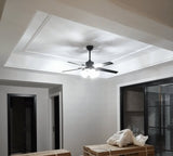 Vintage Industrial Black Ceiling Fan with Glass Globe Lighting and Three Speed Motor