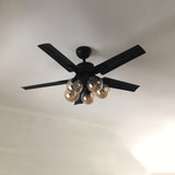 Vintage Industrial Black Ceiling Fan with Glass Globe Lighting and Three Speed Motor