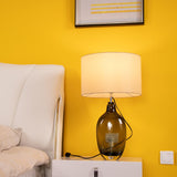 Luxury Smoky Glazed Crystal Table Lamp with Fabric Shade for Elegant Bedroom Lighting