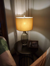 Luxury Smoky Glazed Crystal Table Lamp with Fabric Shade for Elegant Bedroom Lighting