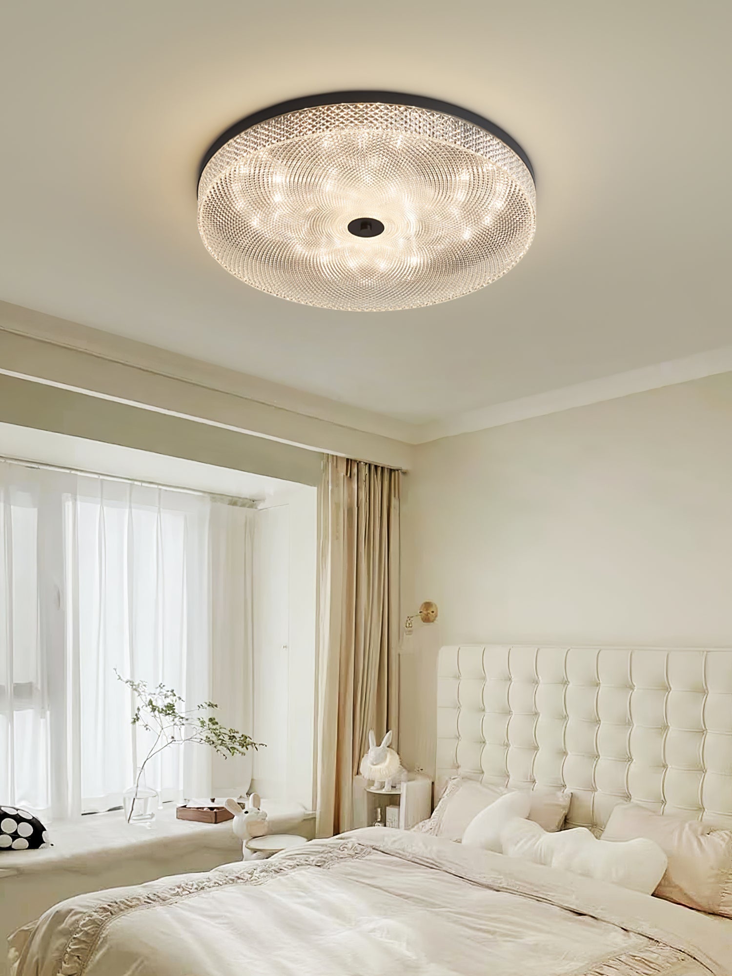 Modern Striped Glass Flush Mount Ceiling Light with Brass Finish and Integrated LED