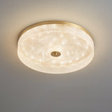 Modern Striped Glass Flush Mount Ceiling Light with Brass Finish and Integrated LED