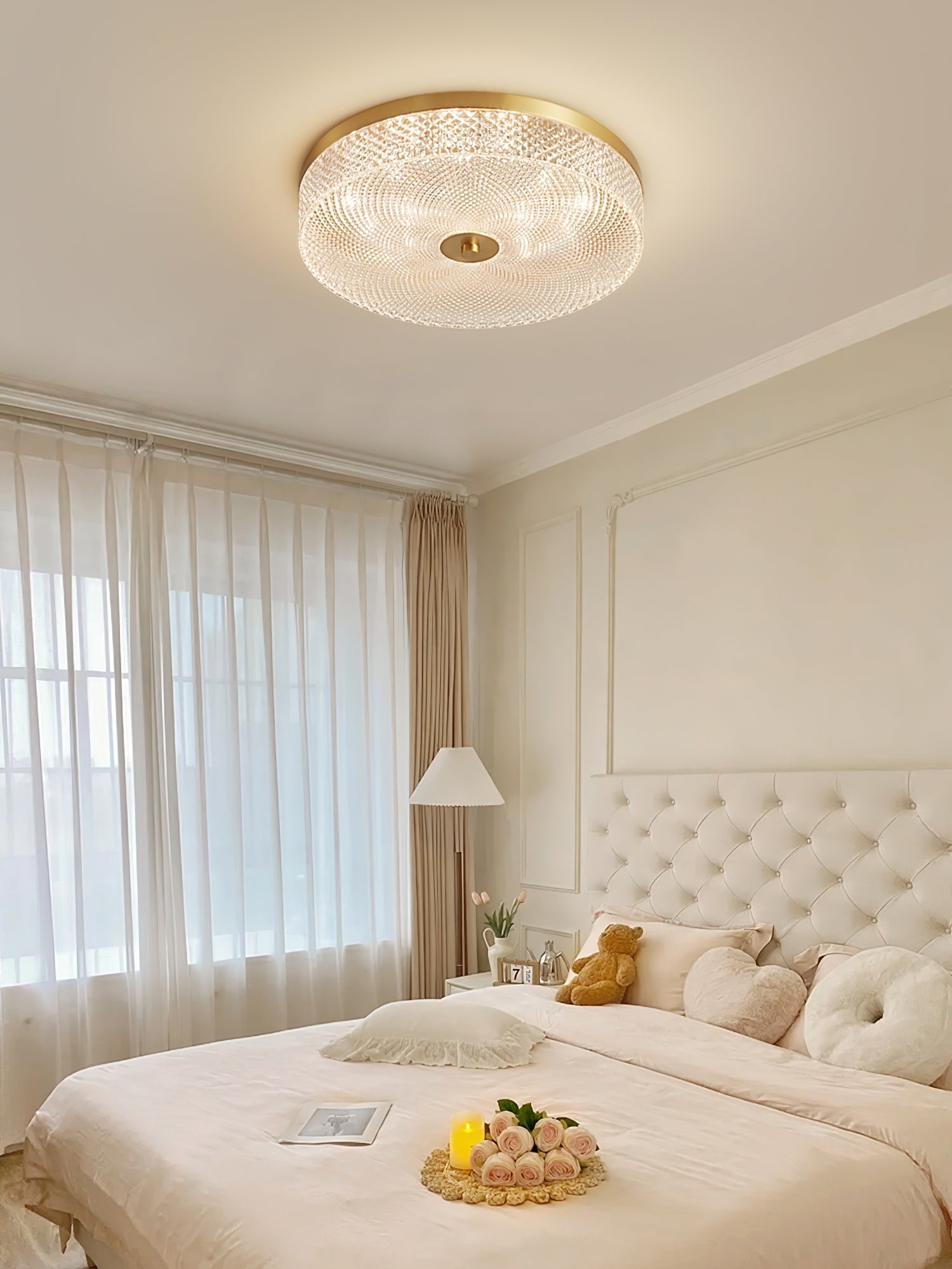 Modern Striped Glass Flush Mount Ceiling Light with Brass Finish and Integrated LED