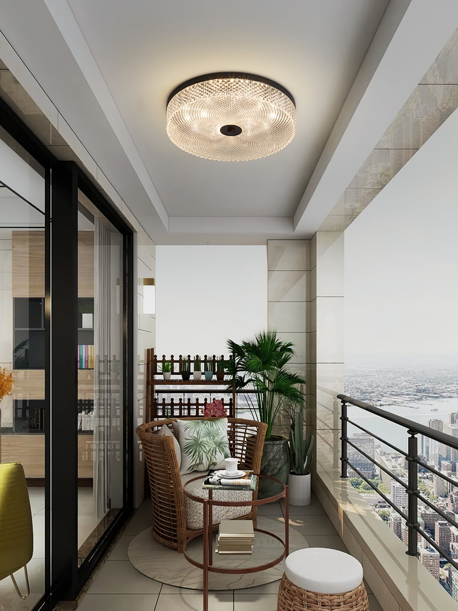 Modern Striped Glass Flush Mount Ceiling Light with Brass Finish and Integrated LED