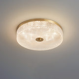 Modern Striped Glass Flush Mount Ceiling Light with Brass Finish and Integrated LED