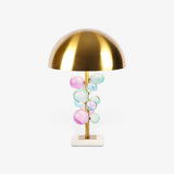 Modern Glass Sphere Table Lamp with Sculptural Marble Base and Brass Dome