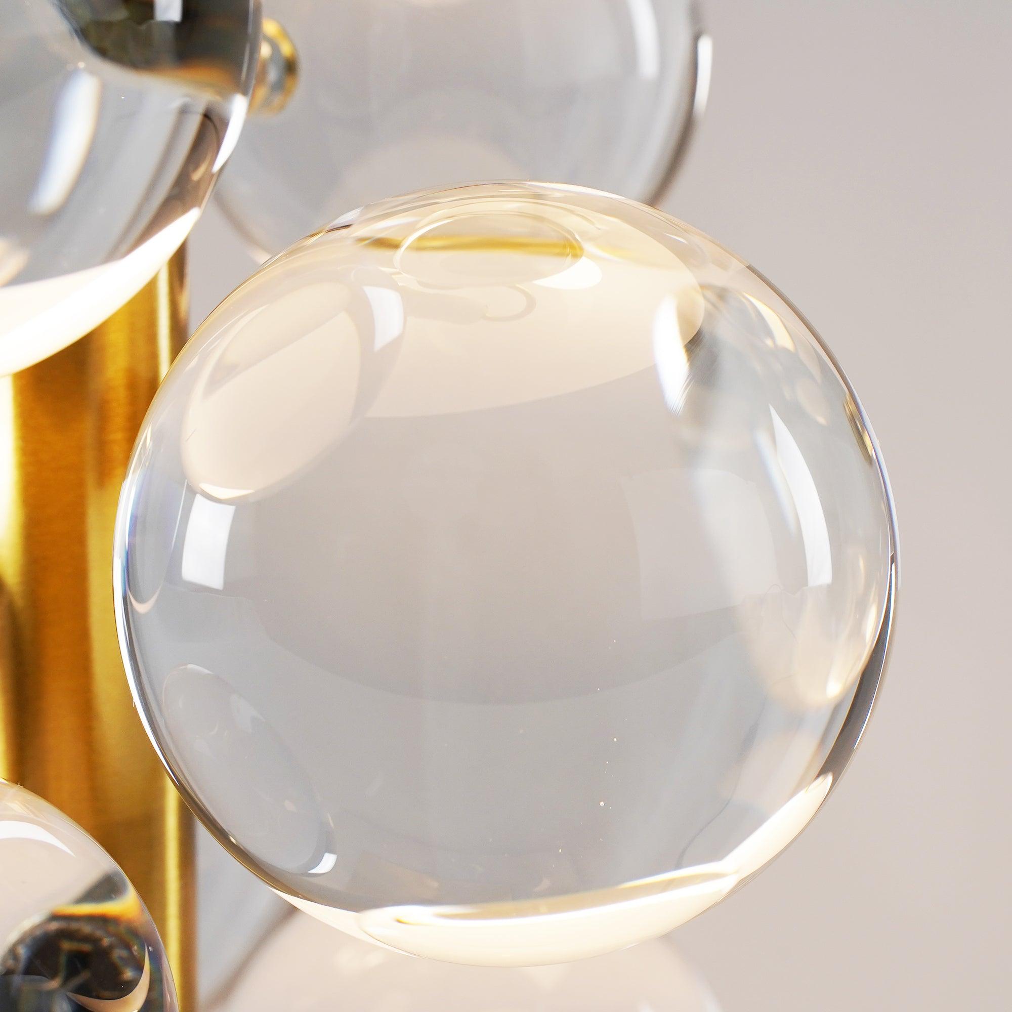 Modern Glass Sphere Table Lamp with Sculptural Marble Base and Brass Dome