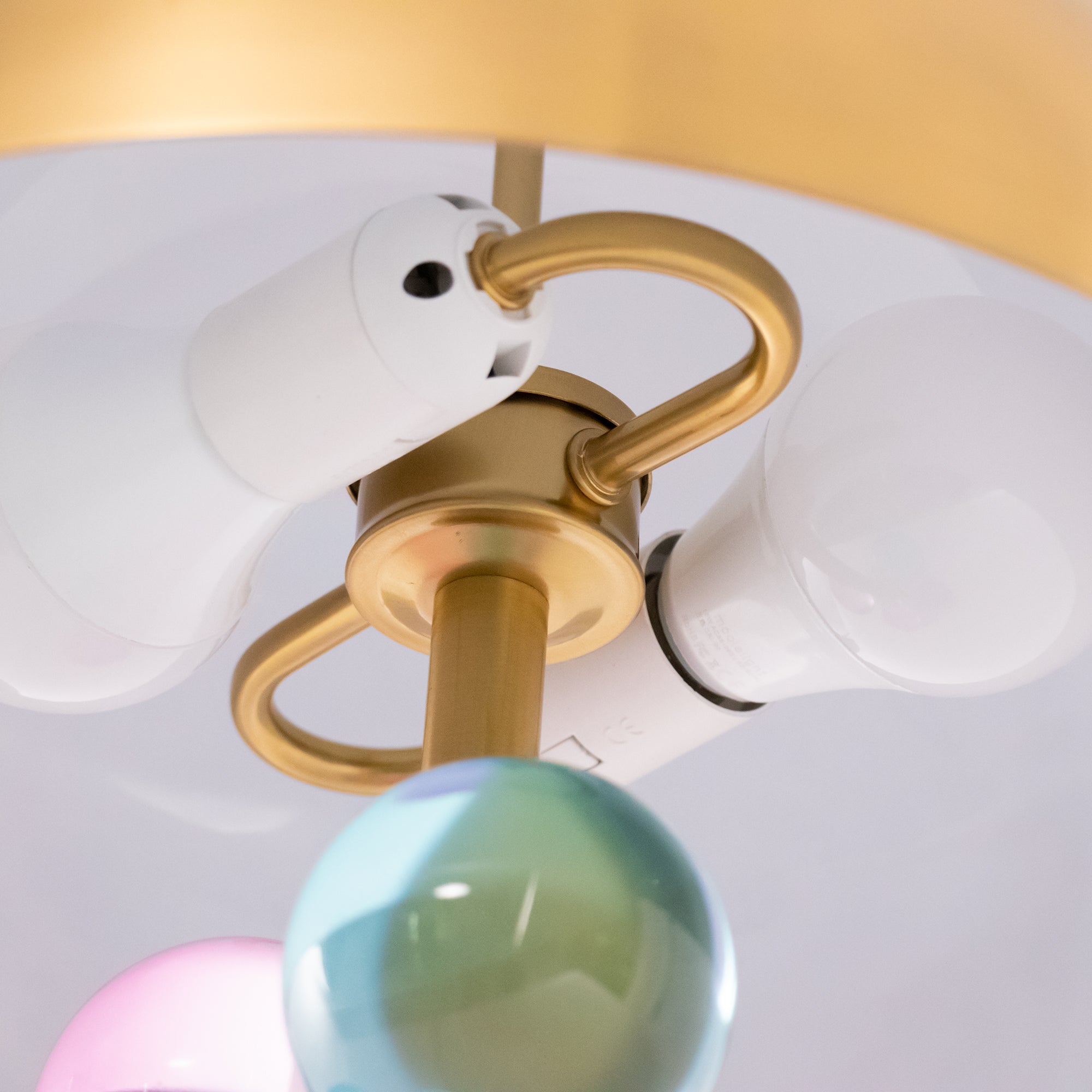 Modern Glass Sphere Table Lamp with Sculptural Marble Base and Brass Dome