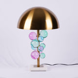 Modern Glass Sphere Table Lamp with Sculptural Marble Base and Brass Dome