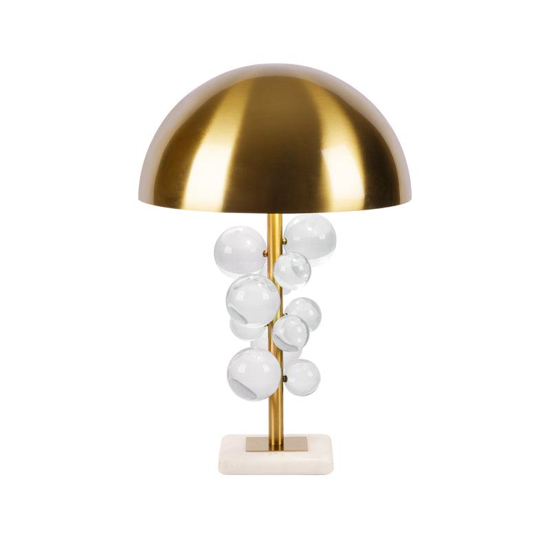 Modern Glass Sphere Table Lamp with Sculptural Marble Base and Brass Dome