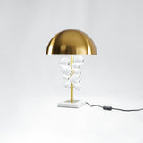 Modern Glass Sphere Table Lamp with Sculptural Marble Base and Brass Dome