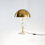 Modern Glass Sphere Table Lamp with Sculptural Marble Base and Brass Dome
