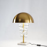 Modern Glass Sphere Table Lamp with Sculptural Marble Base and Brass Dome